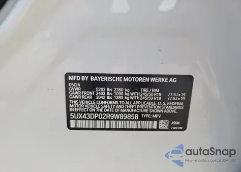 2024 BMW X3 Sdrive30I z USA, uszkodzony, nr VIN 5UX43DP02R9W89858